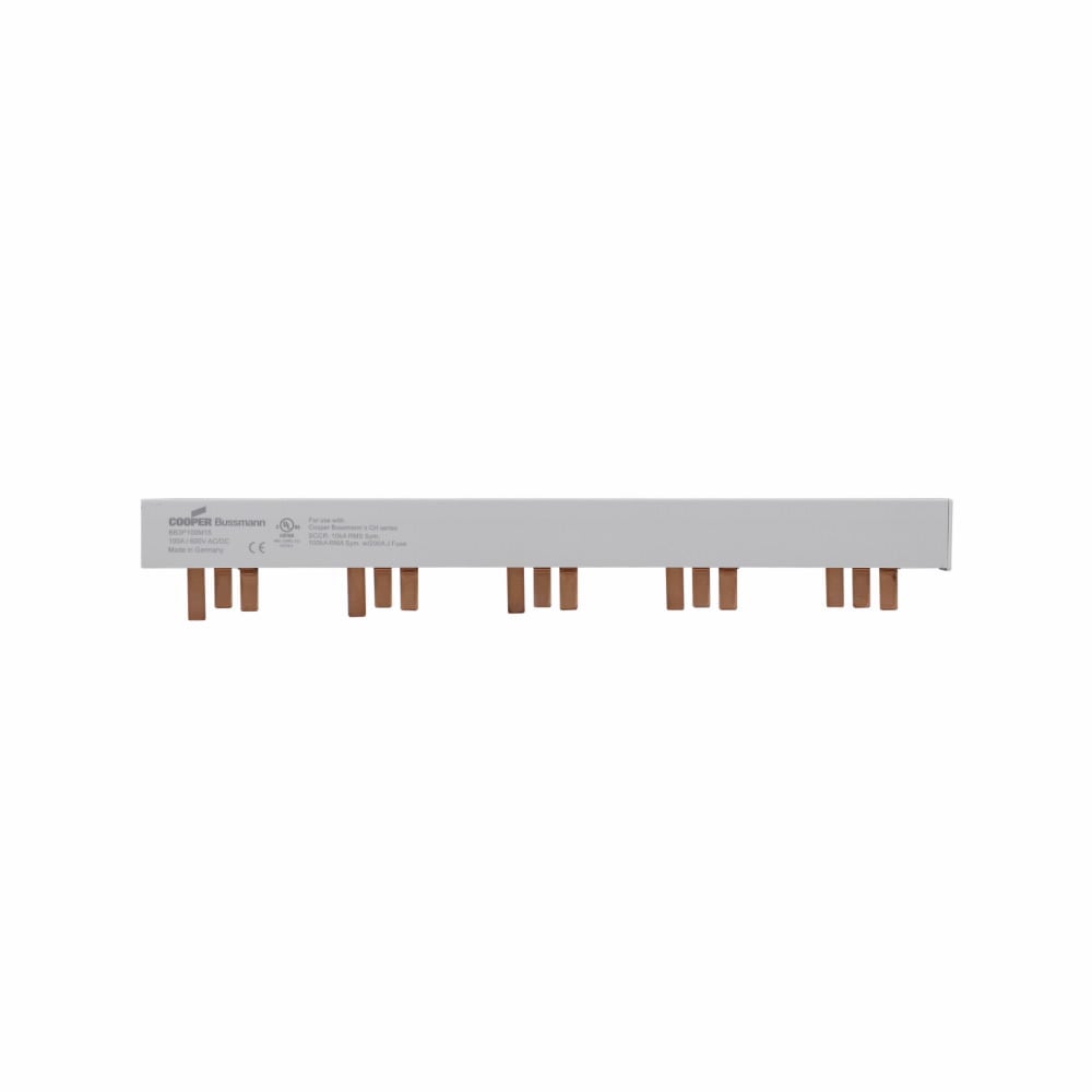 BB3P100M15 3-Phase 15-Pin Modular Combination Busbar With Assembled End Cap, For Use With PV Series Class J/CC/Supplemental Non-Indicating Fuse, 600 V AC/DC, 100 A