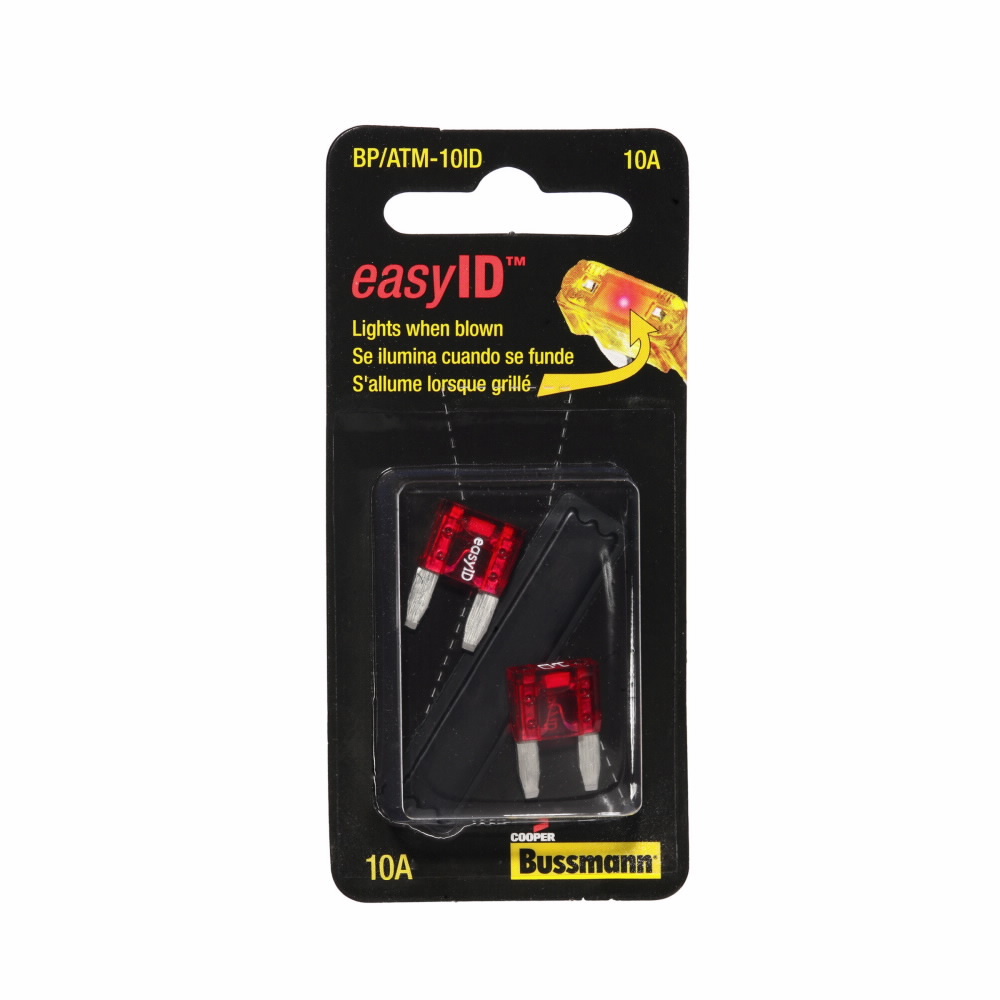 BK/ATM-10ID easyID Fast Acting Mini Automotive Fuse, 10 A, 32 V DC, 1 kAIC Interrupt