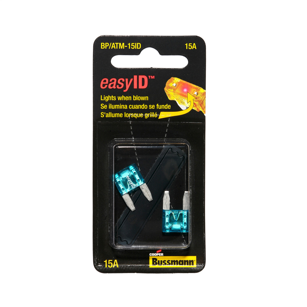 BK/ATM-15ID easyID Fast Acting Mini Automotive Fuse, 15 A, 32 V DC, 1 kAIC Interrupt