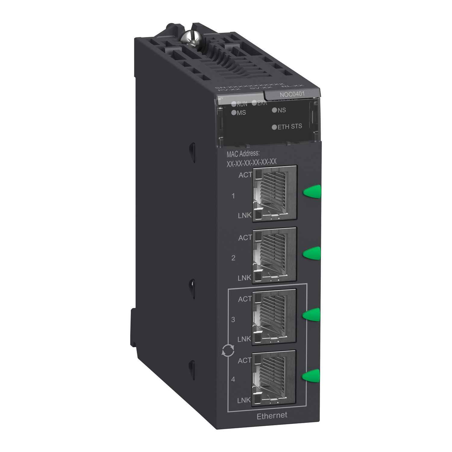 BMXNOC0401 Modicon M340 Standard Format TCP/IP Ethernet TCP/IP Network Module, 3.3 V DC, 555 mA, 10/100 Mbps Communication