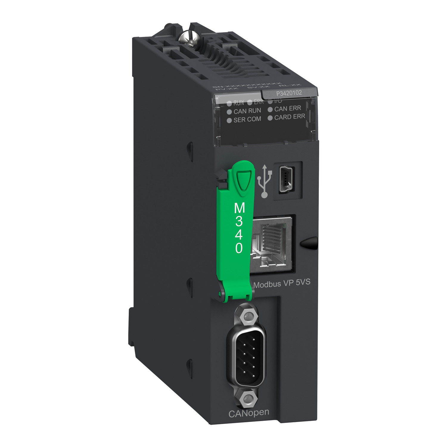 BMXP3420102 Modicon Processor Module, 4096 kB Memory, 1024 I/O Multi-Rack, 704 I/O Single Rack I/O Capacity, 256 Multi-Rack/66 Single Rack Configuration Input/Output, Rack Mount