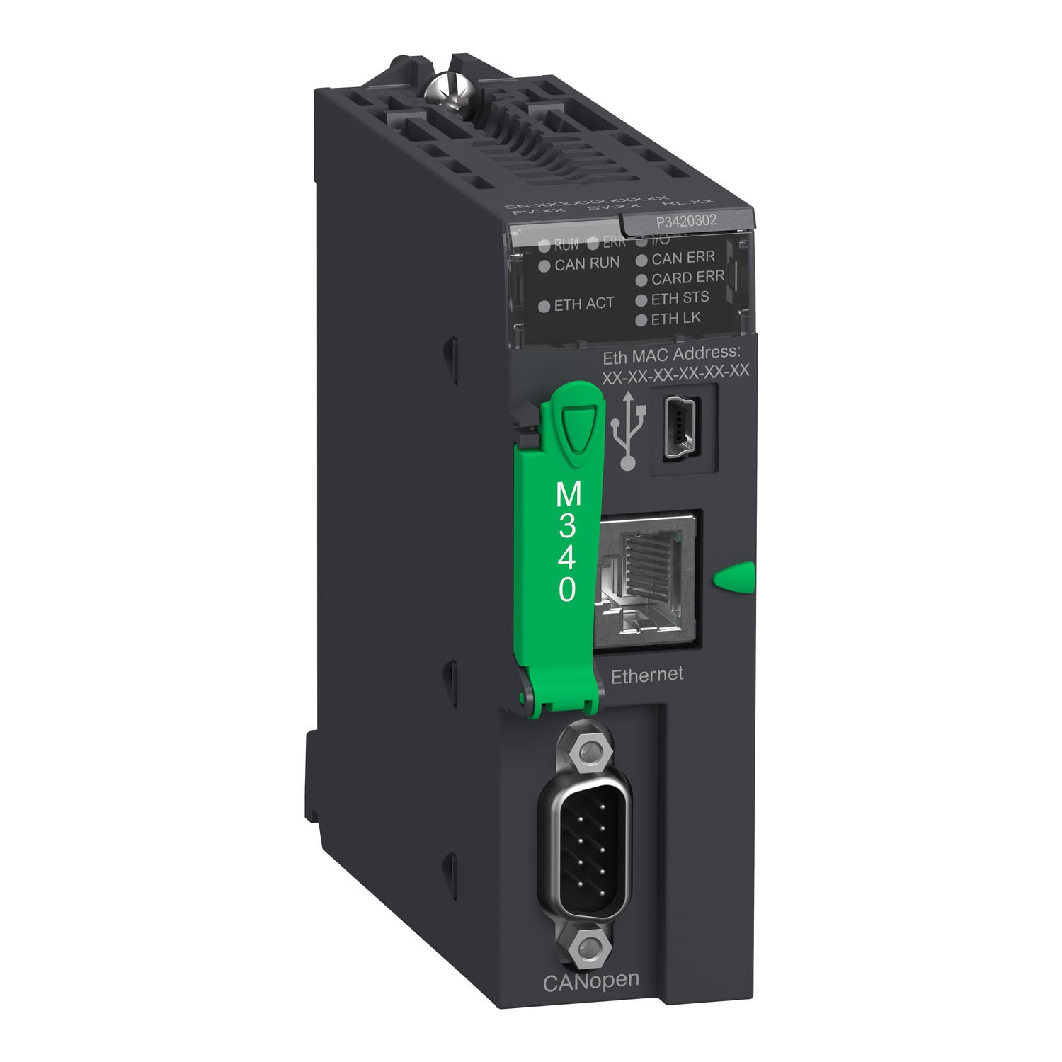 BMXP3420302 Modicon CPU Processor Module, 4096 kB Memory, 1024 I/O Multi-Rack, 704 I/O Single Rack I/O Capacity, Rack Mount