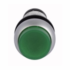 Eaton C22, 22.5 mm Compact Pushbutton, Illuminated, Button, LED, Silver Bezel, Extended, Maintained, Button: Green, 1NO, 120V