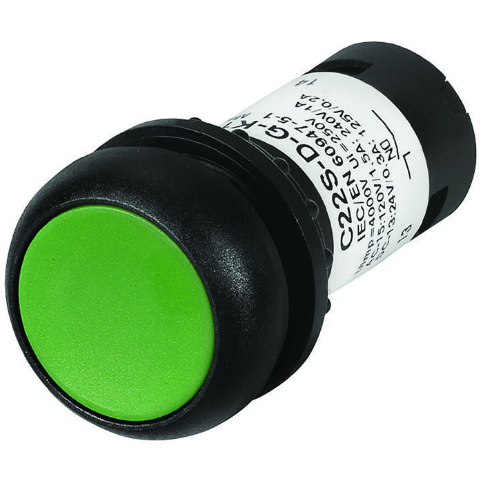 C22S-D-G-K11 RMQ C22 Compact Non-Illuminated Pushbutton, 22.5 mm, 1NO-1NC Contact, Green