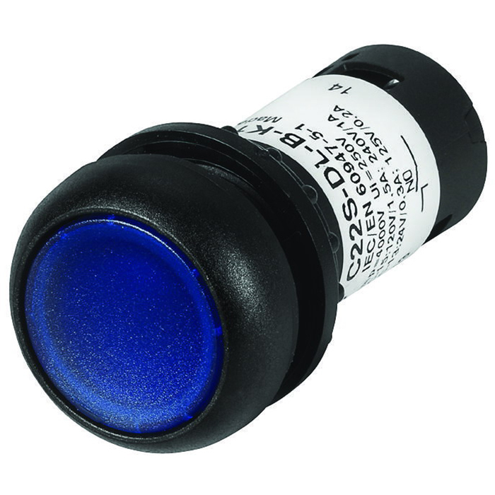 C22S-DL-B-K10-120 RMQ C22 Compact Illuminated Pushbutton, 22.5 mm, 1NO Contact, Flush Operator, Blue
