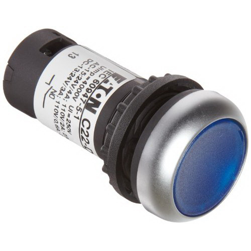 C22S-DL-B-K10-230 Compact Illuminated Pushbutton, 22.5 mm, 1NO Contact, Flush Operator, Blue