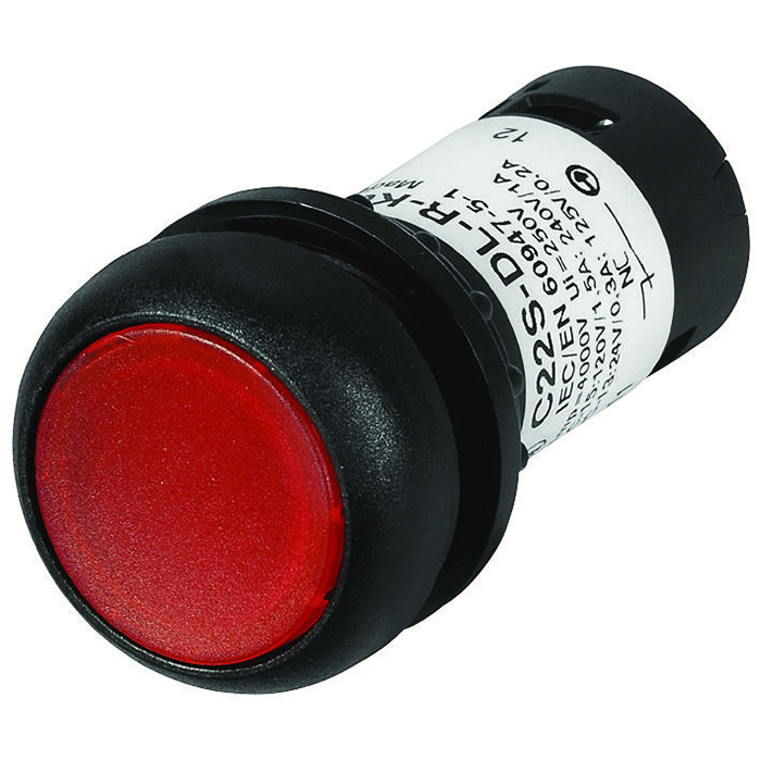 C22S-DL-R-K01-230 RMQ C22 Compact Illuminated Pushbutton, 22.5 mm, 1NC Contact, Flush Operator, Red