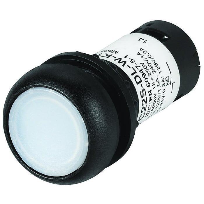 C22S-DL-W-K10-230 RMQ C22 Compact Illuminated Pushbutton, 22.5 mm, 1NO Contact, Flush Operator, White