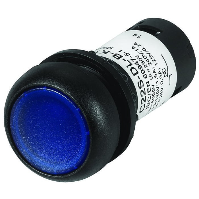 C22S-DRL-B-K10-24 RMQ C22 Compact Illuminated Pushbutton, 22.5 mm, 1NO Contact, Flush Operator, Blue