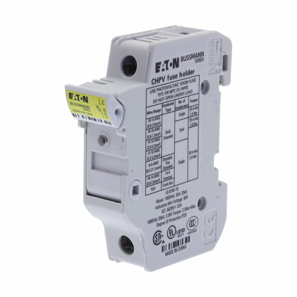 CHPV1IU Modular Fuse Holder With Indication, 1 kV DC, 30 A, Class: CC/Midget, 18 to 4 AWG Wire, 1 Pole