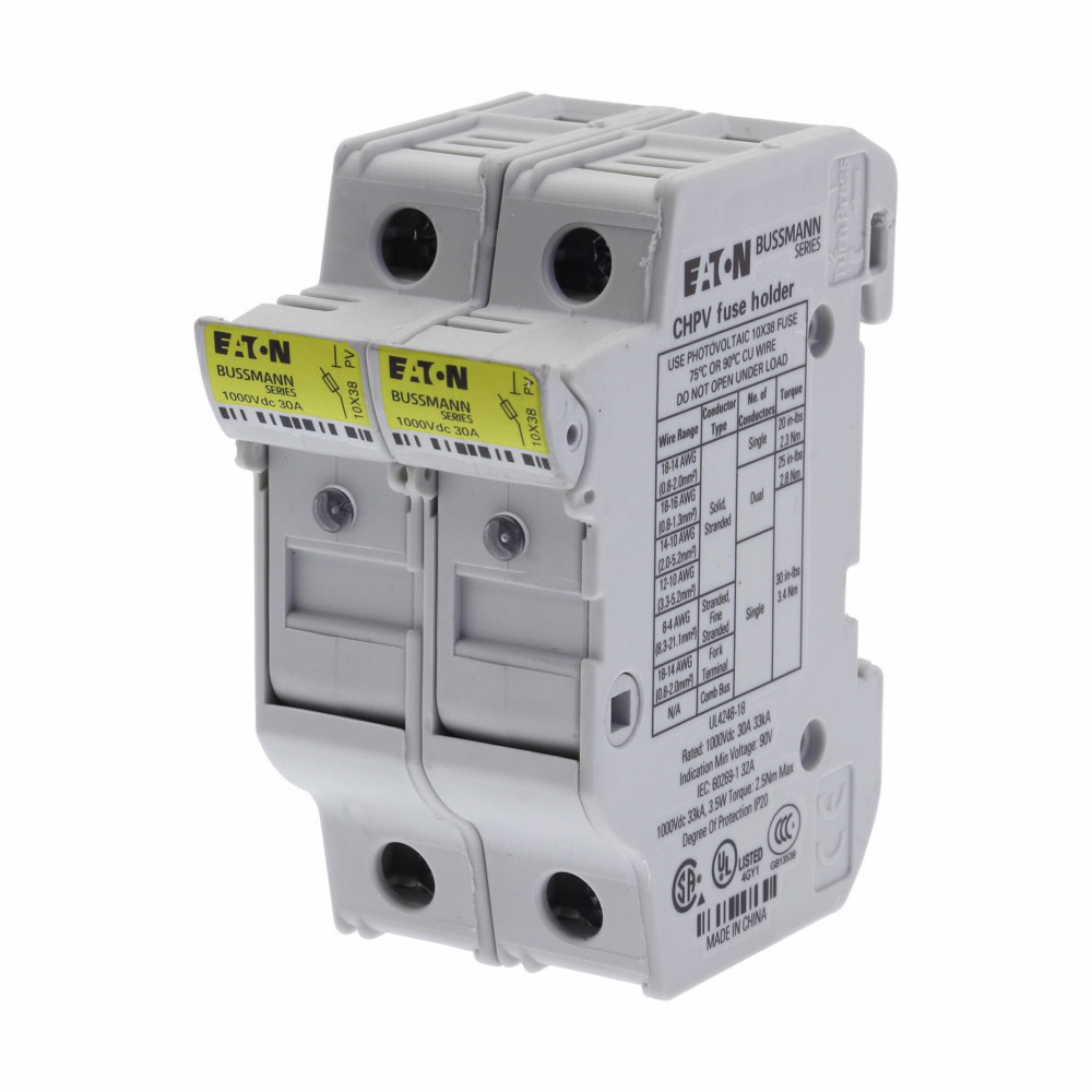 CHPV2IU Modular Fuse Holder With Indication, 1 kV DC, 30 A, Class: CC/Midget, 18 to 4 AWG Wire, 2 Poles