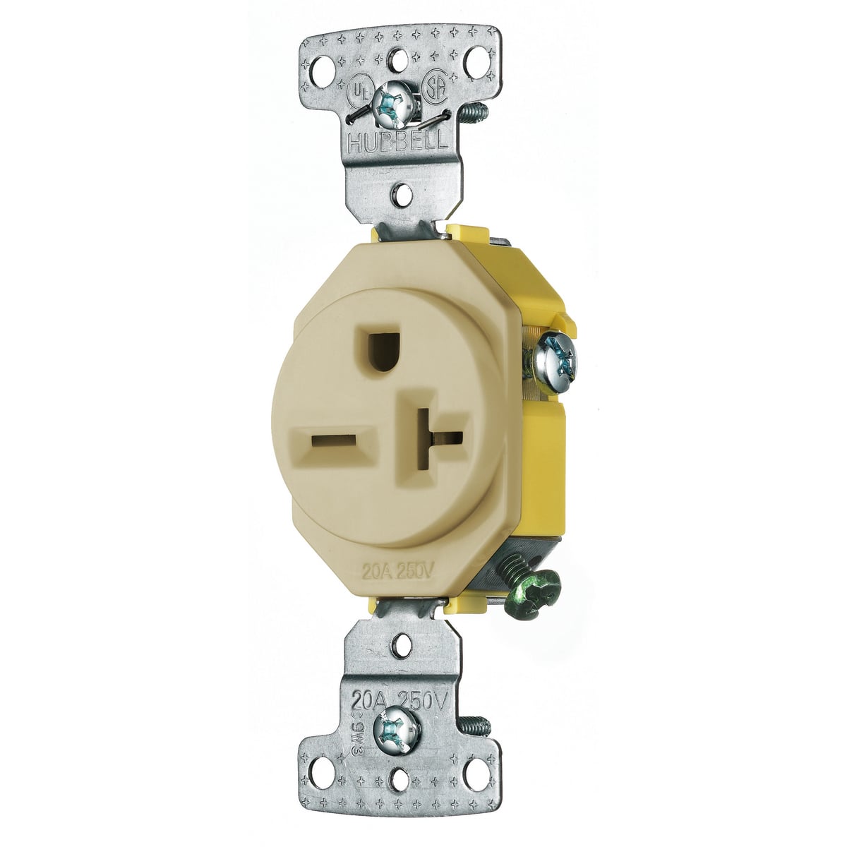 CR205I 1-Phase Single Self-Grounding Standard Screw Mount Straight Blade Receptacle, 250 V AC, 20 A, 2 Poles, 3 Wires, Ivory