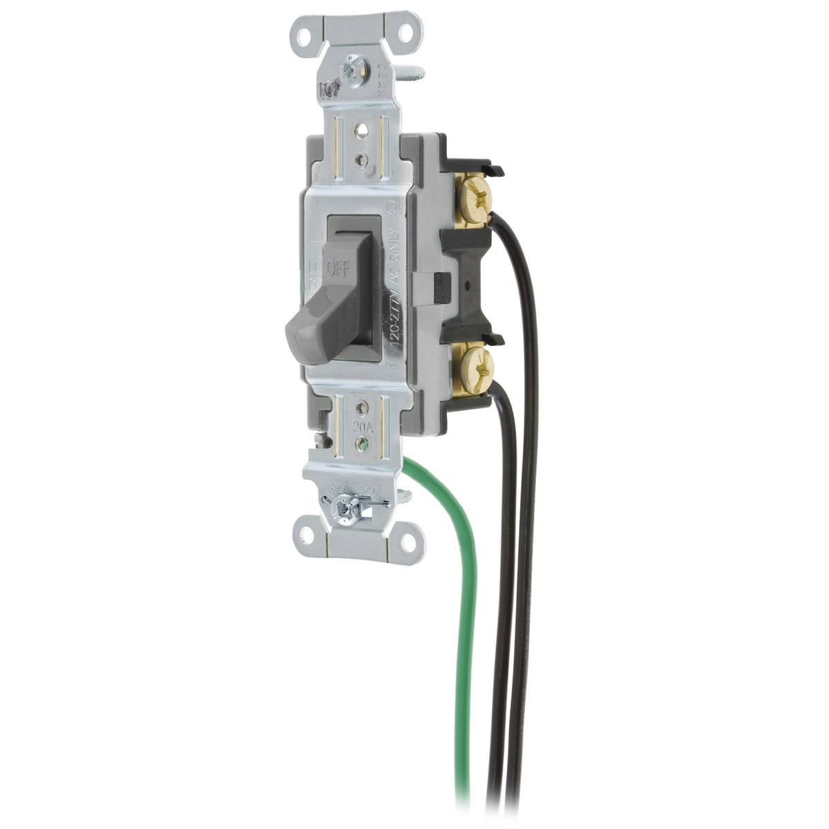 CSL120GY 2-Position Specification/Commercial Grade Standard Toggle Switch With 8 in 12 AWG THHN Cable, 120 to 277 VAC, 20 A, 5540 W Power Rating, 2-Position Contact