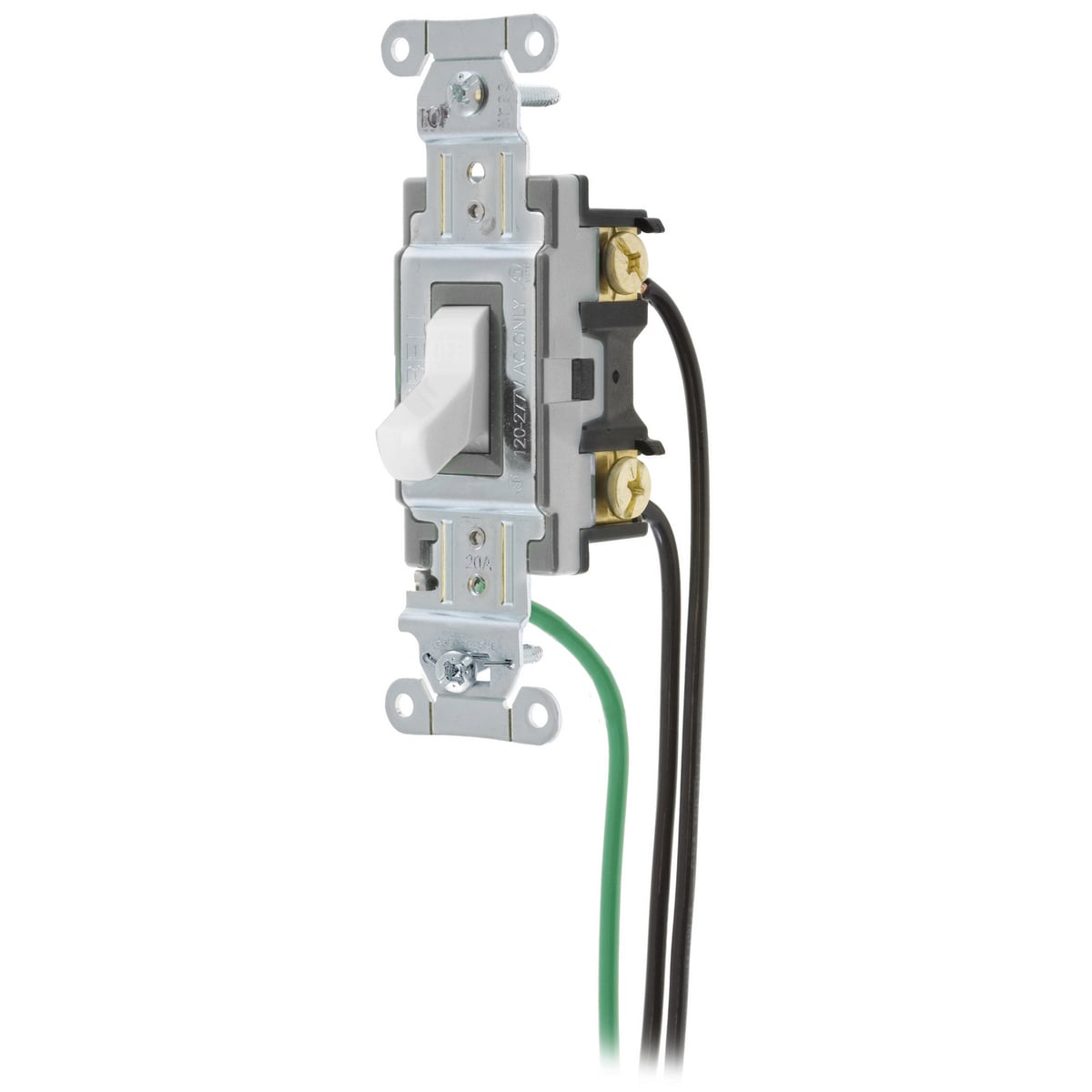 CSL120W 2-Position Specification/Commercial Grade Standard Toggle Switch With 8 in 12 AWG THHN Cable, 120 to 277 VAC, 20 A, 5540 W Power Rating, 2-Position Contact