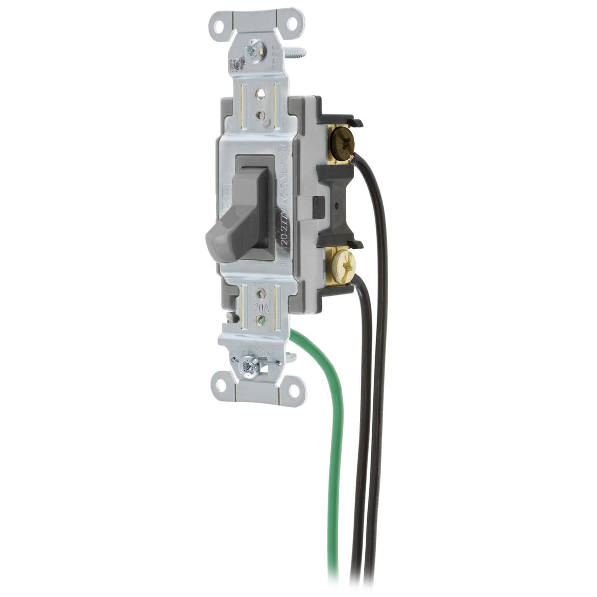 CSL320GY 3-Way 2-Position Specification/Commercial Grade Standard Toggle Switch With 8 in 12 AWG THHN Cable, 120 to 277 VAC, 20 A, 5540 W Power Rating, 2-Position Contact