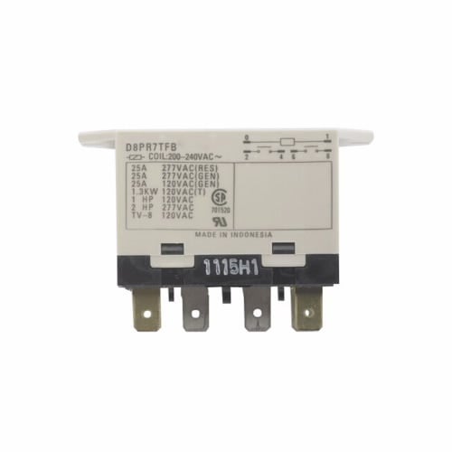 D8PR7TEB Fixed Contact Standard General Purpose Relay, 25 A, 1NO 1 Form A DPST Contact, 240 V AC V Coil