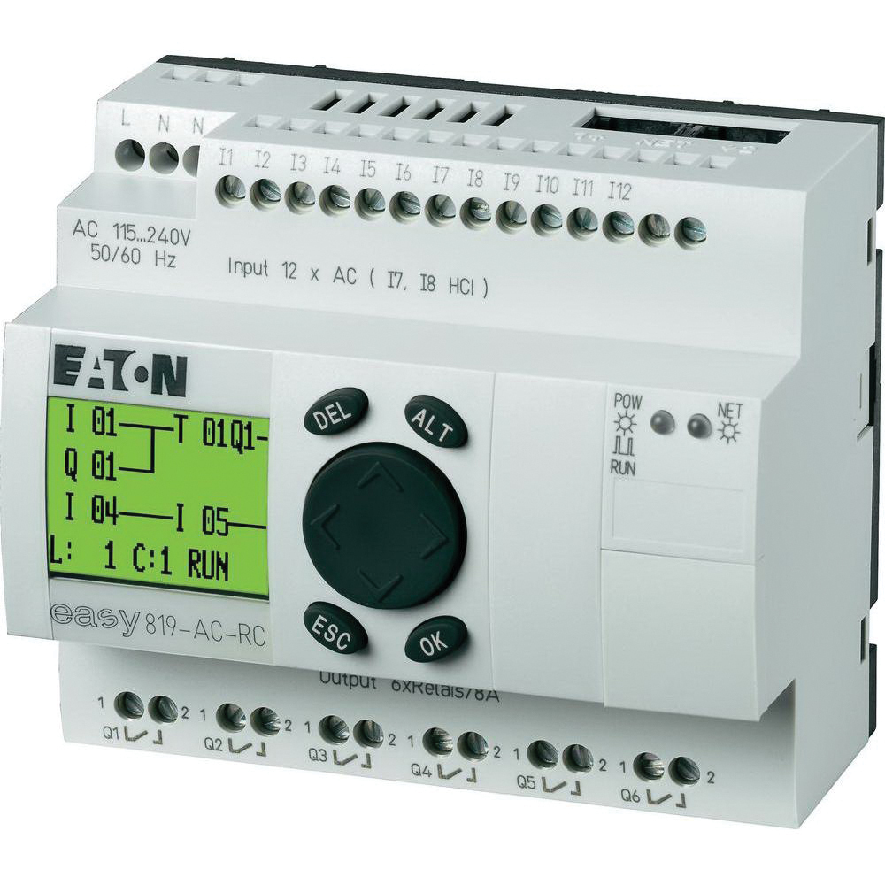 EASY819-AC-RC easy800 12-Digit Fixed Programmable Relay, 8 A, 110 to 240 V AC V Coil