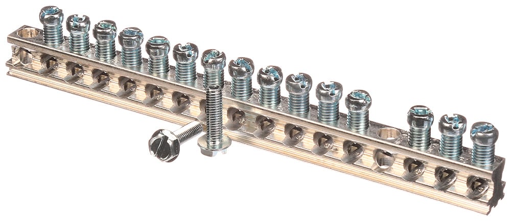EC2GB15 Ground Bar Kit, 12-1/4 in L, 14 to 4 AWG Aluminum Conductor, 15 Terminals, For Use With ES/PL Load Center
