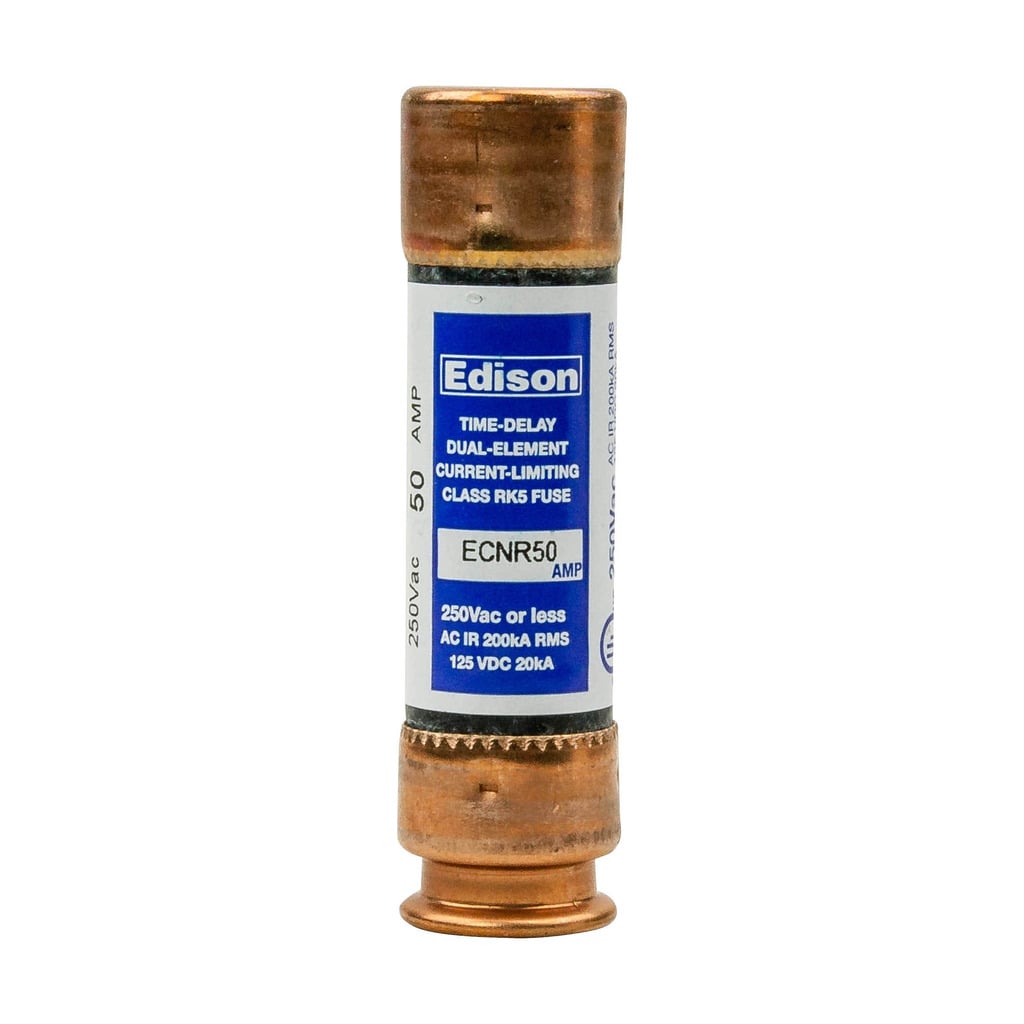 ECNR50 Bullet Current Limiting Time Delay Fuse, 50 A, 250 V AC/125 V DC, 200 kAIC Interrupt, RK5 Class, Cylindrical Body