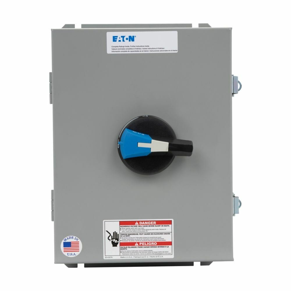 ER53060UD R Series Dusttight Enclosed Non-Fusible Rainproof Rotary Disconnect Switch, 600 V AC, 60 A, 30 hp, 3 Poles