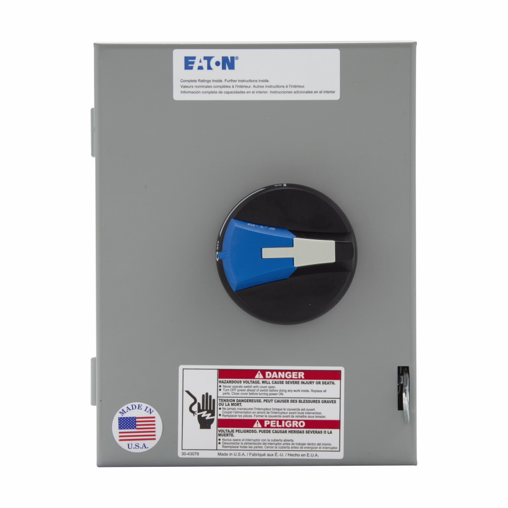 ER53080UD R Series Dusttight Enclosed Non-Fusible Rainproof Rotary Disconnect Switch, 600 V AC, 80 A, 15 hp, 20 hp, 40 hp, 3 Poles