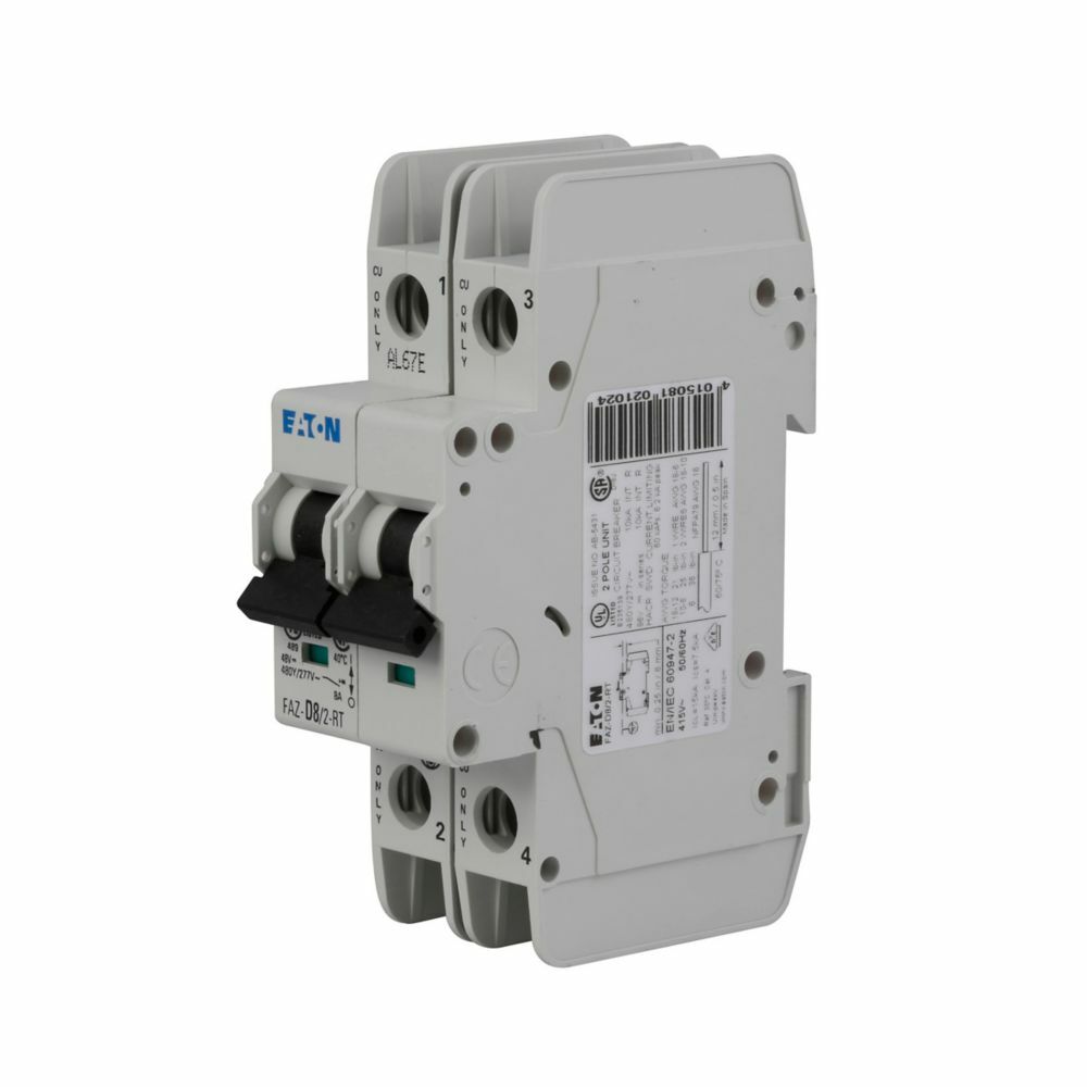 FAZ-D8/2-RT Current Limiting Miniature Circuit Breaker, 277/480 V AC, 8 A, 10 to 14 kA Interrupt, 2 Poles, Thermal Magnetic Trip