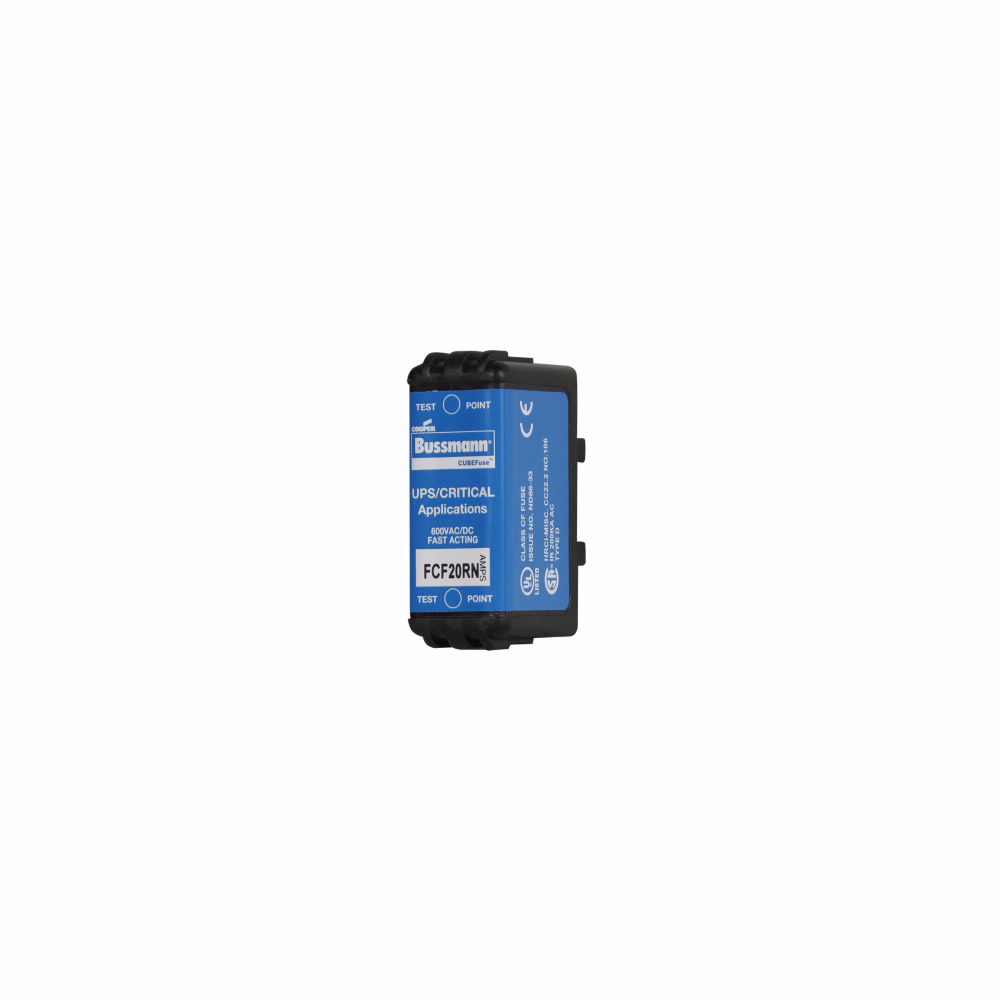 FCF20RN CUBEFuse Fast Acting Non-Indicating Fuse, 20 A, 600 V AC/DC, 50/300 kA Interrupt, Class: CF, Square Blade Body