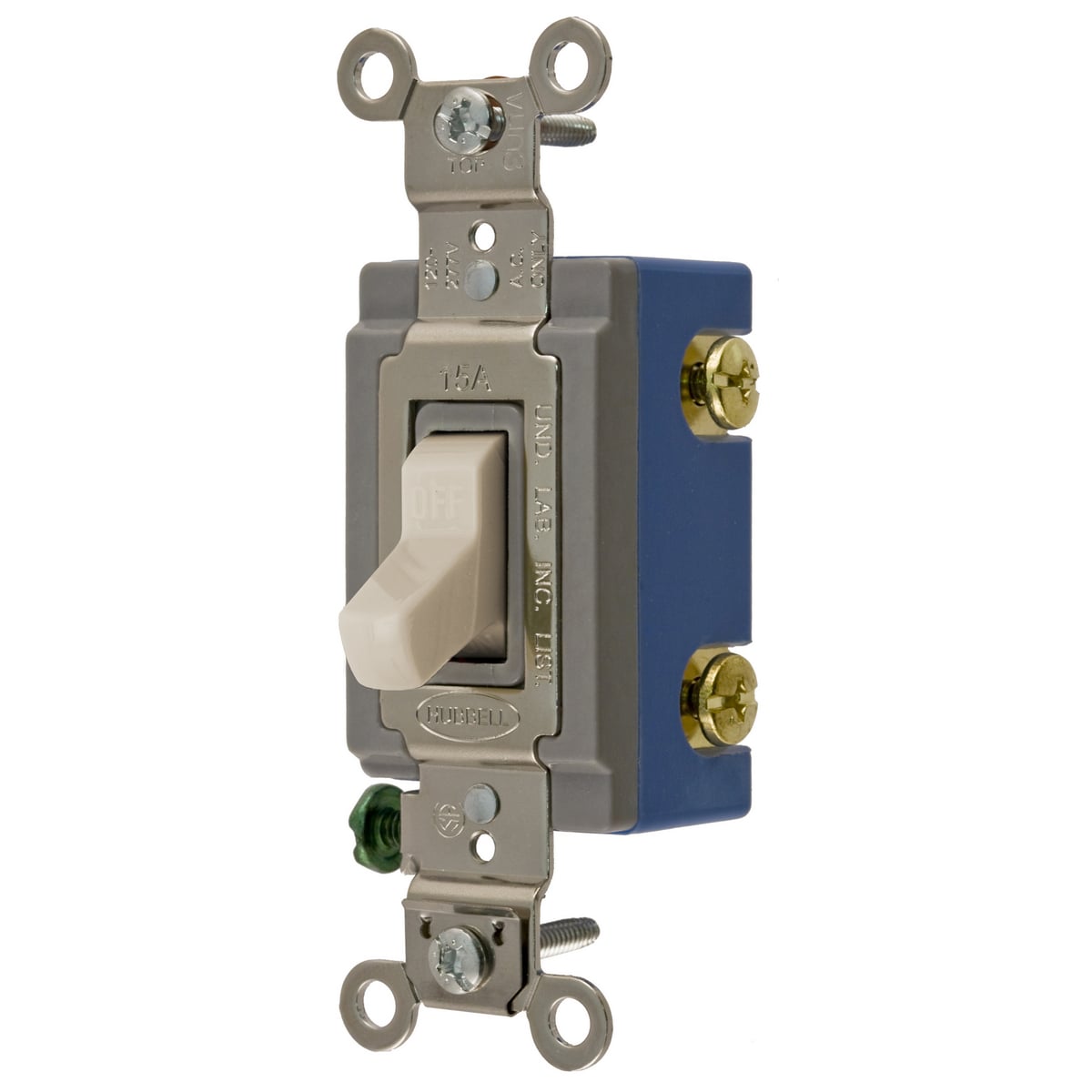 HBL1201LA HBL 2-Position Extra Heavy Duty Industrial Grade Standard Toggle Switch, 120 to 277 VAC, 15 A, 4155 W Power Rating, 2-Position Contact