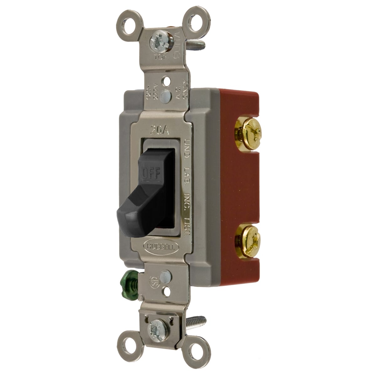 HBL1222BK Standard Extra Heavy Duty Industrial Grade AC Toggle Switch, 120 to 277 VAC, 20 A, 5540 W Power Rating, 2-Position Contact