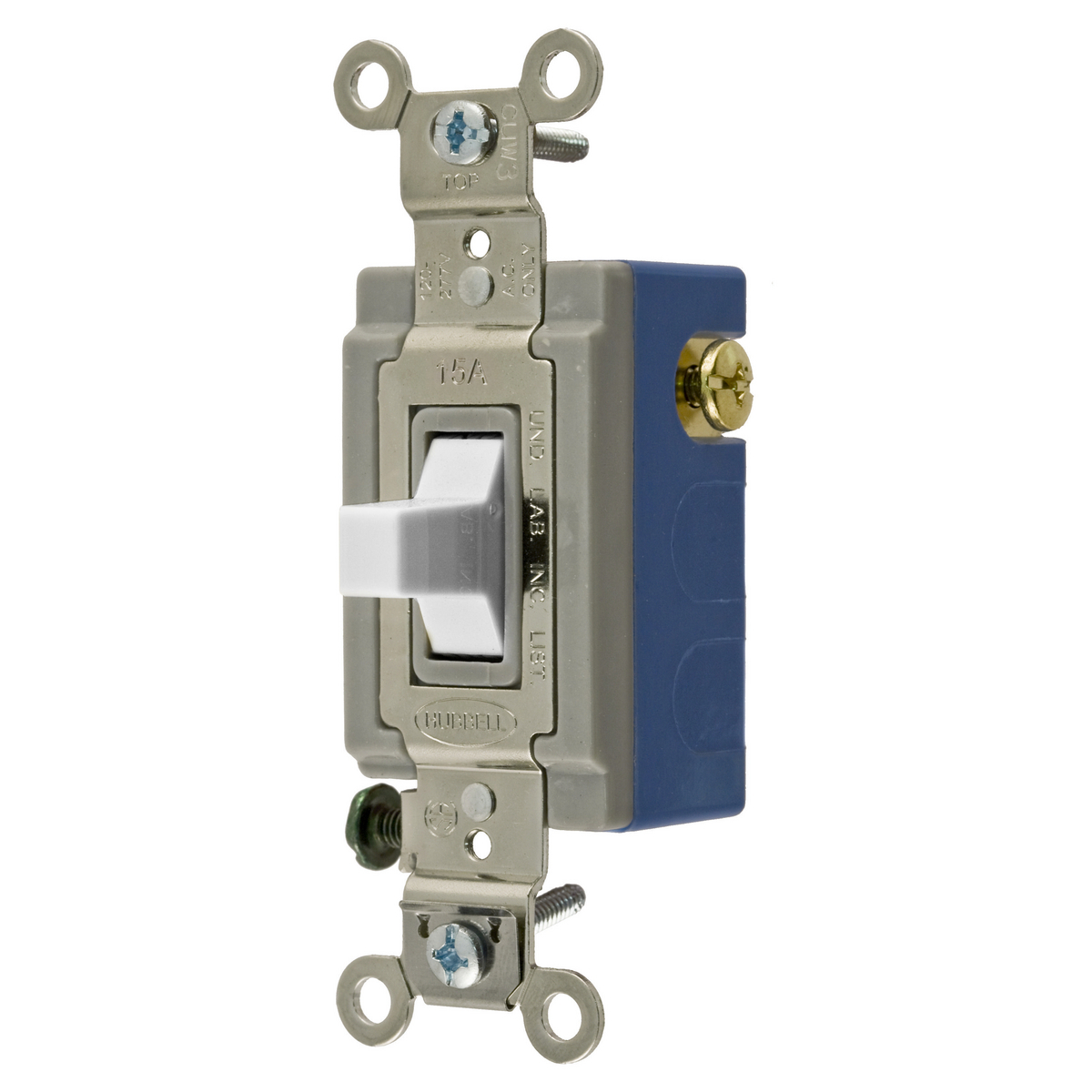 HBL1556W 3-Position Centered OFF Momentary Contact Extra Heavy Duty General Purpose Industrial Grade Standard Toggle Switch, 120 to 277 V AC, 15 A, 4155 W Power Rating