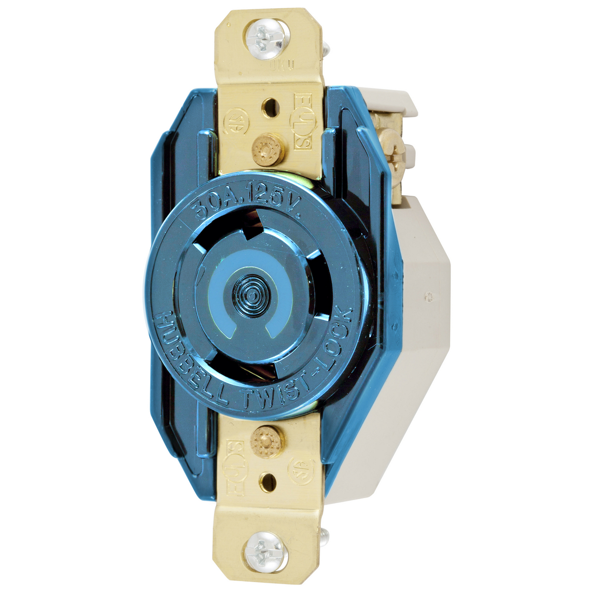 HBL2620M6 1-Phase Flush Grounding Standard Single Screw Mount Locking Receptacle, 250 V AC, 30 A, 2 Poles, 3 Wires, Blue