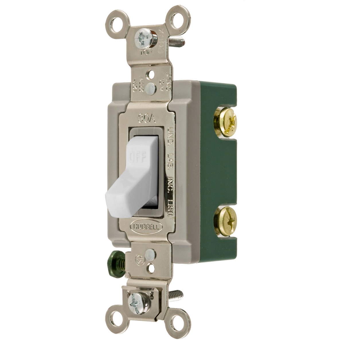 HBL3032W Extra Heavy Duty Industrial Grade AC Toggle Switch, 120 to 277 V AC, 30 A, 8310 W Power Rating, 2-Position Contact