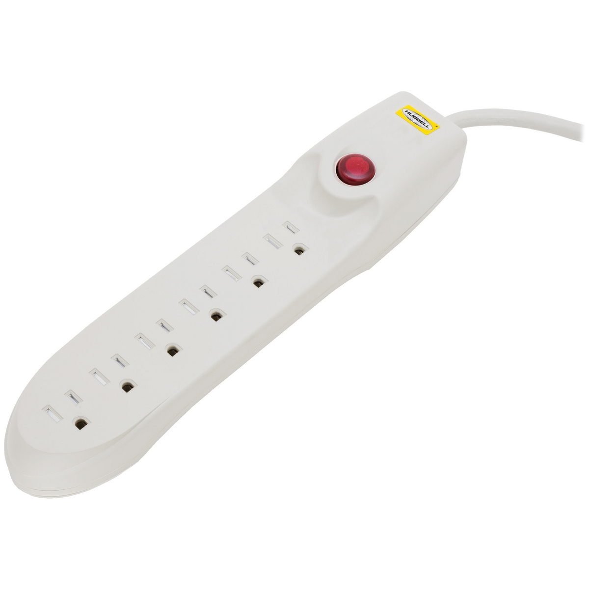 HBL6PPS 1-Phase Non-Metallic Portable Surge Protection Plug Strip, 125 V, 15 A, (6) Outlets, 6 ft L Cord, Universal Mount