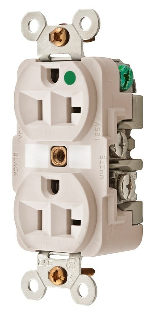 HBL8300LAMRI 1-Phase Duplex Grounding MRI Version Standard Traditional Screw Mount Straight Blade Receptacle, 125 VAC, 20 A, 2 Poles, 3 Wires, Light Almond