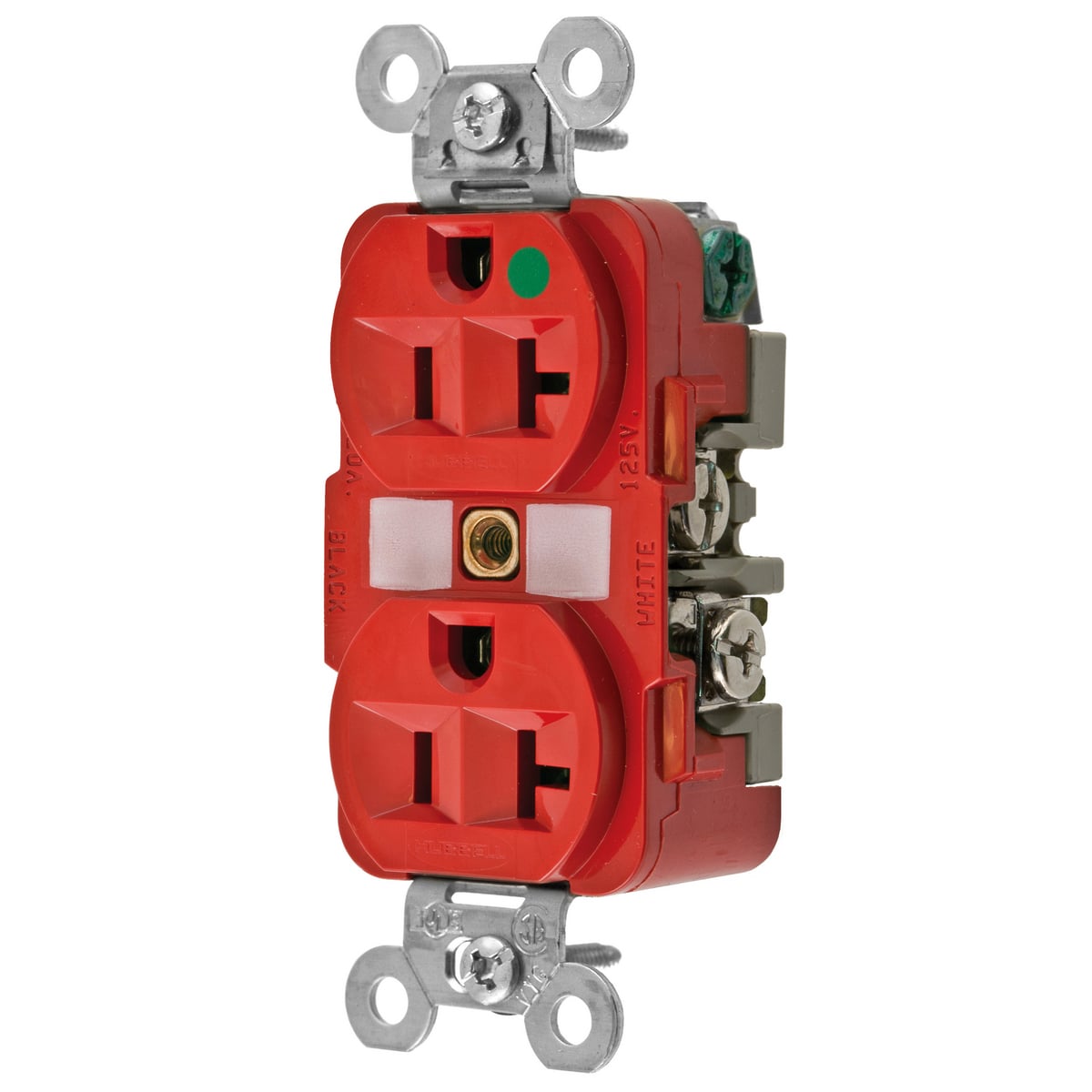 HBL8300RED 1-Phase Duplex Extra Heavy Duty Standard Traditional Screw Mount Straight Blade Receptacle, 125 V AC, 20 A, 2 Poles, 3 Wires, Red