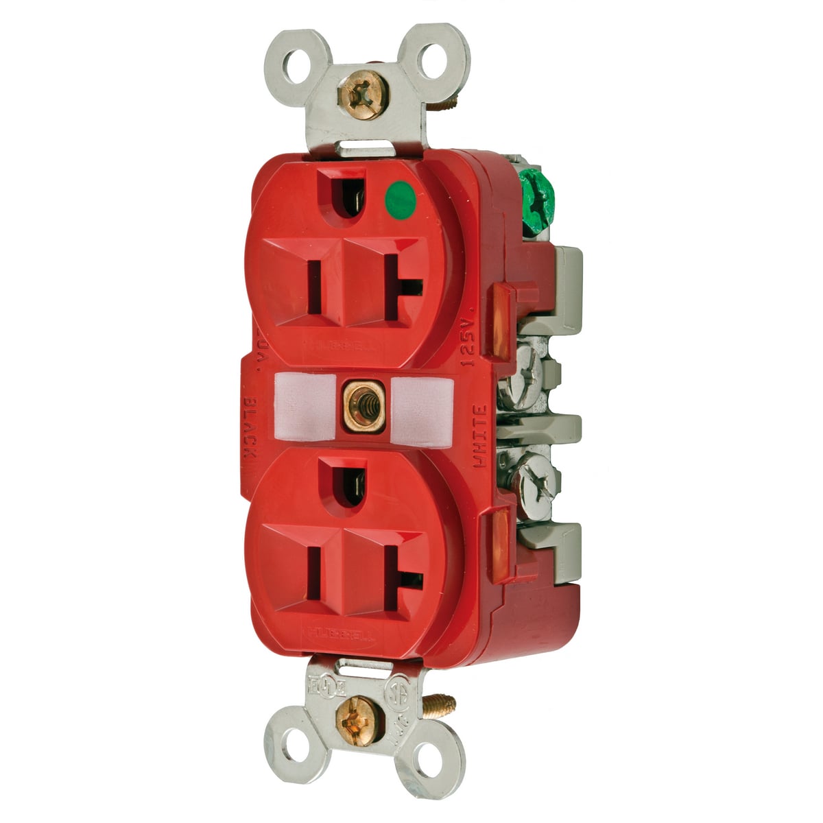 HBL8300RMRI MRI 1-Phase Duplex Grounding MRI Version Standard Traditional Screw Mount Straight Blade Receptacle, 125 V AC, 20 A, 2 Poles, 3 Wires, Red