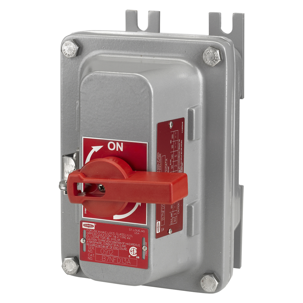 HBLB7NFD13A 2-Position Complete Non-Fused Standard Hazardous Location Disconnect Switch, 600 V, 30 A, 30 hp, 3 Poles