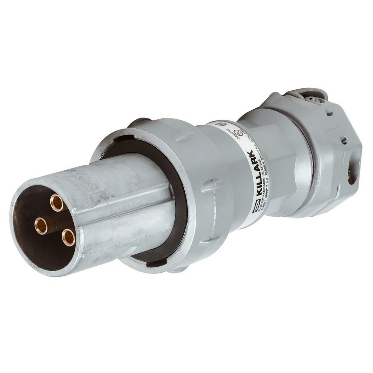 HBLVP6485 3-Phase Dust-Tight Standard Sized Cord Mount Portable Male Plug, 600 V AC/250 V DC, 60 A, 3 Poles, 4 Wires, Black/Gray