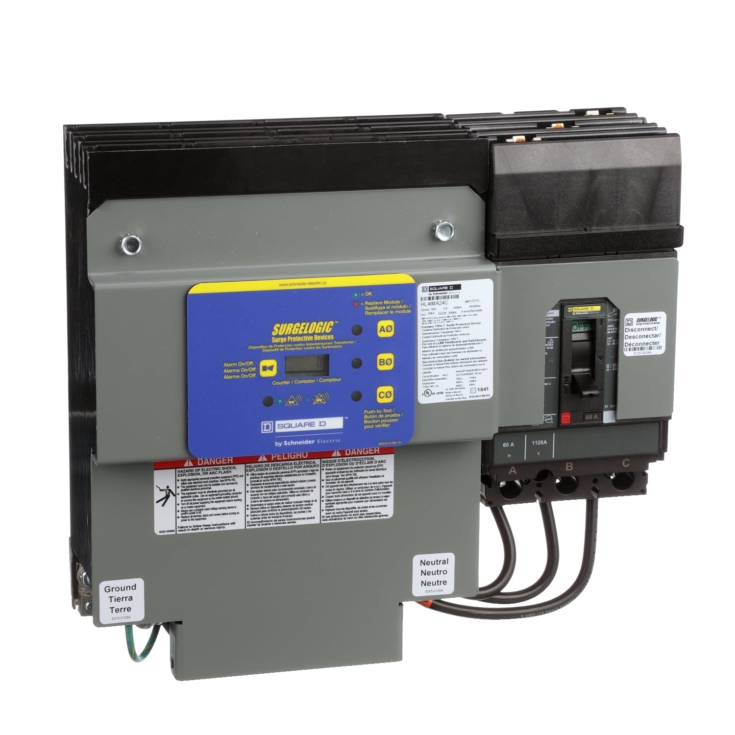 HL1IMA12C Surgelogic IMA Series HL/Retrofit Surge Protective Device, 120/240 V AC, 3 Poles, 200 kA SCCR, 1 Phase