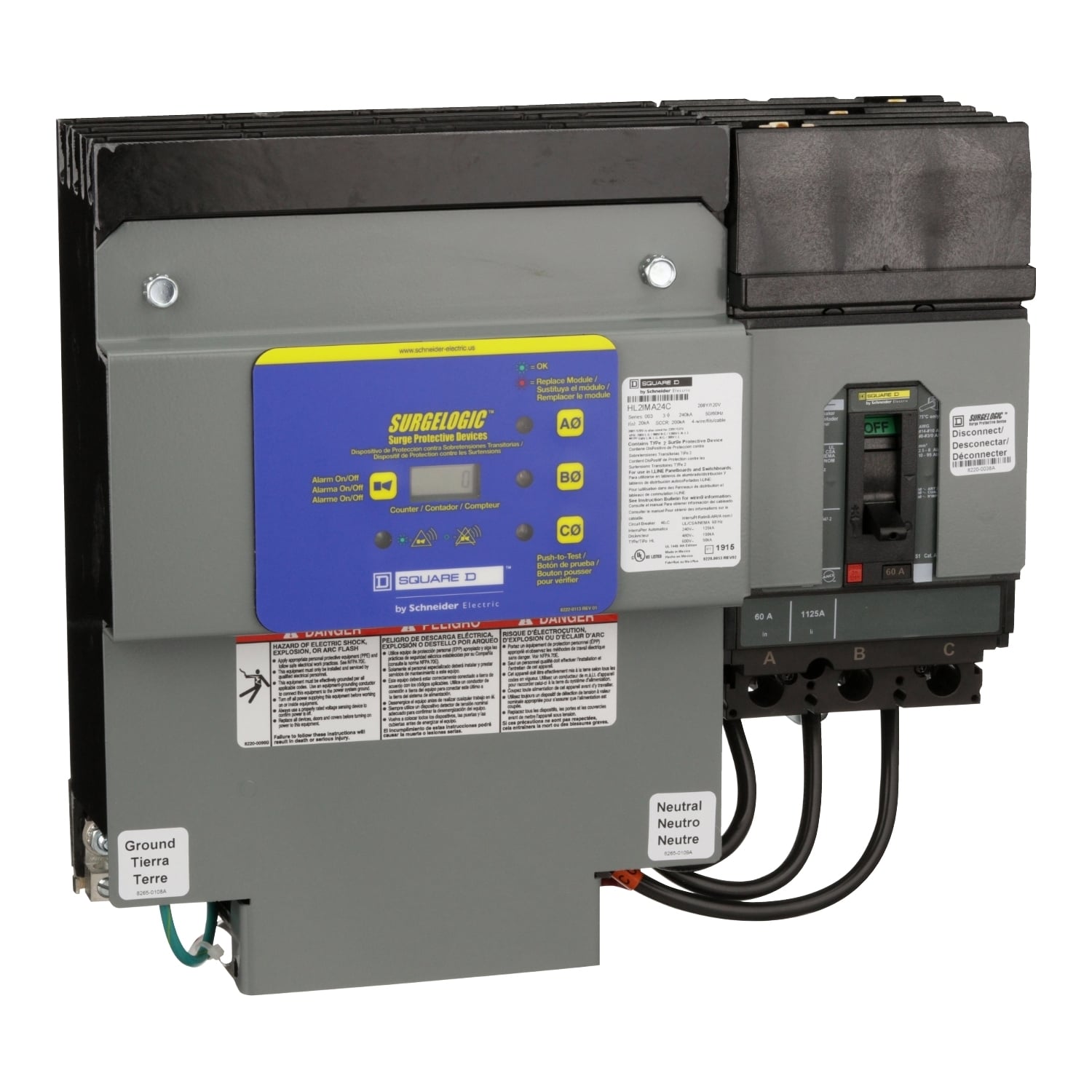 HL2IMA24C Surgelogic IMA Series HL/Retrofit Surge Protective Device, 208Y/120 V AC, 3 Poles, 200 kA SCCR, 3 Phase