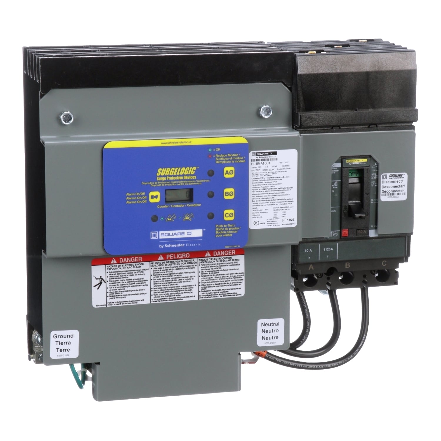 HL4IMA16C Surgelogic I-Line Type HL Internally Mounted Surge Protective Device, 480Y/277 V AC, 60 A, 50/60 Hz, 3 Poles, 200 kA SCCR, 3 Phase