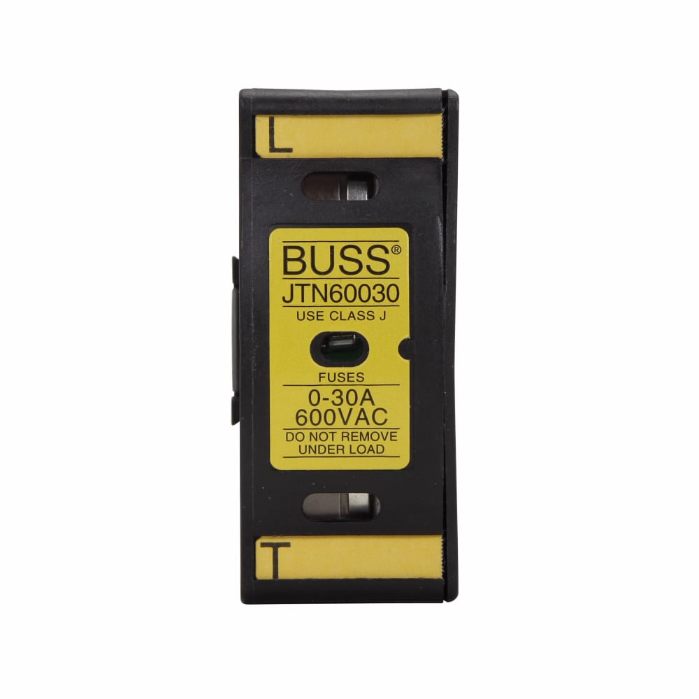 Eaton Bussmann series JT finger-safe fuse holder, N, Industrial Controls, Process Controls, Small HP VFDs, 30 A, 75, Celsius, 75, Celsius, Class J, 18 to 8 AWG tin plated copper alloy terminal, Thermoplastic, 35 mm DIN rail, 600 V