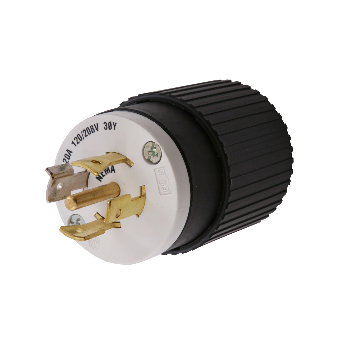 L2120P 3-Phase Male Grounding Standard Cord Mount Locking Plug, 120/208 V AC, 20 A, 4 Poles, 5 Wires, Black