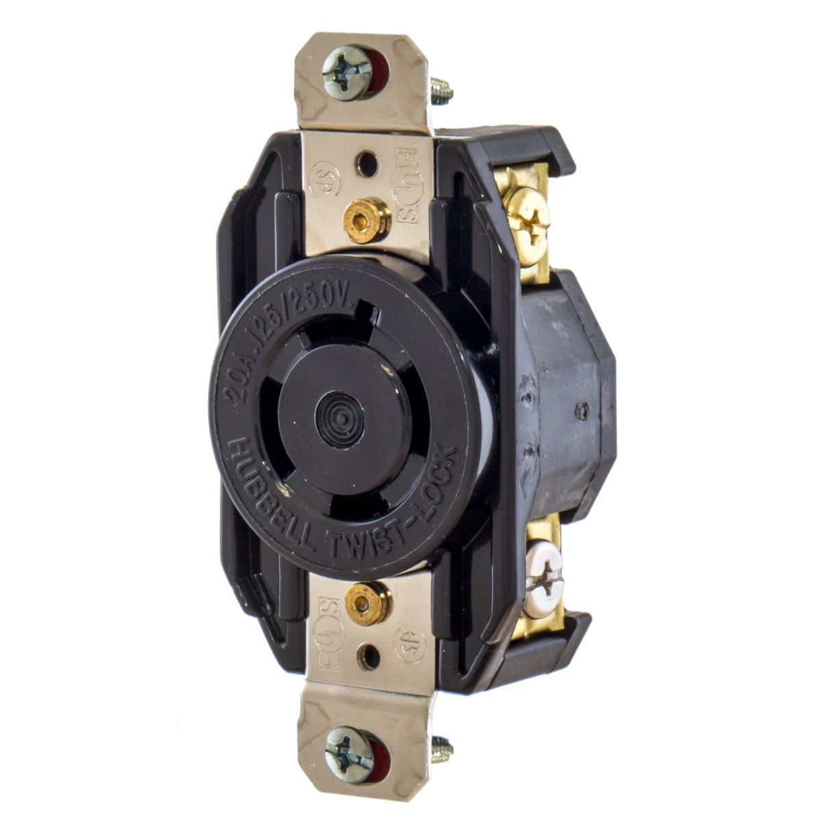 L2230R 3-Phase Female Heavy Duty Grounding Single Standard Screw Mount Locking Receptacle, 277/480 V AC, 20 A, 4 Poles, 5 Wires, Black
