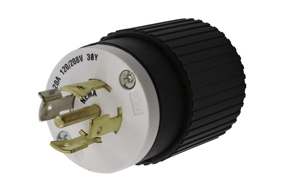L2320P 3-Phase Male Grounding Standard Cord Mount Locking Plug, 347/600 V AC, 30 A, 4 Poles, 5 Wires, Black