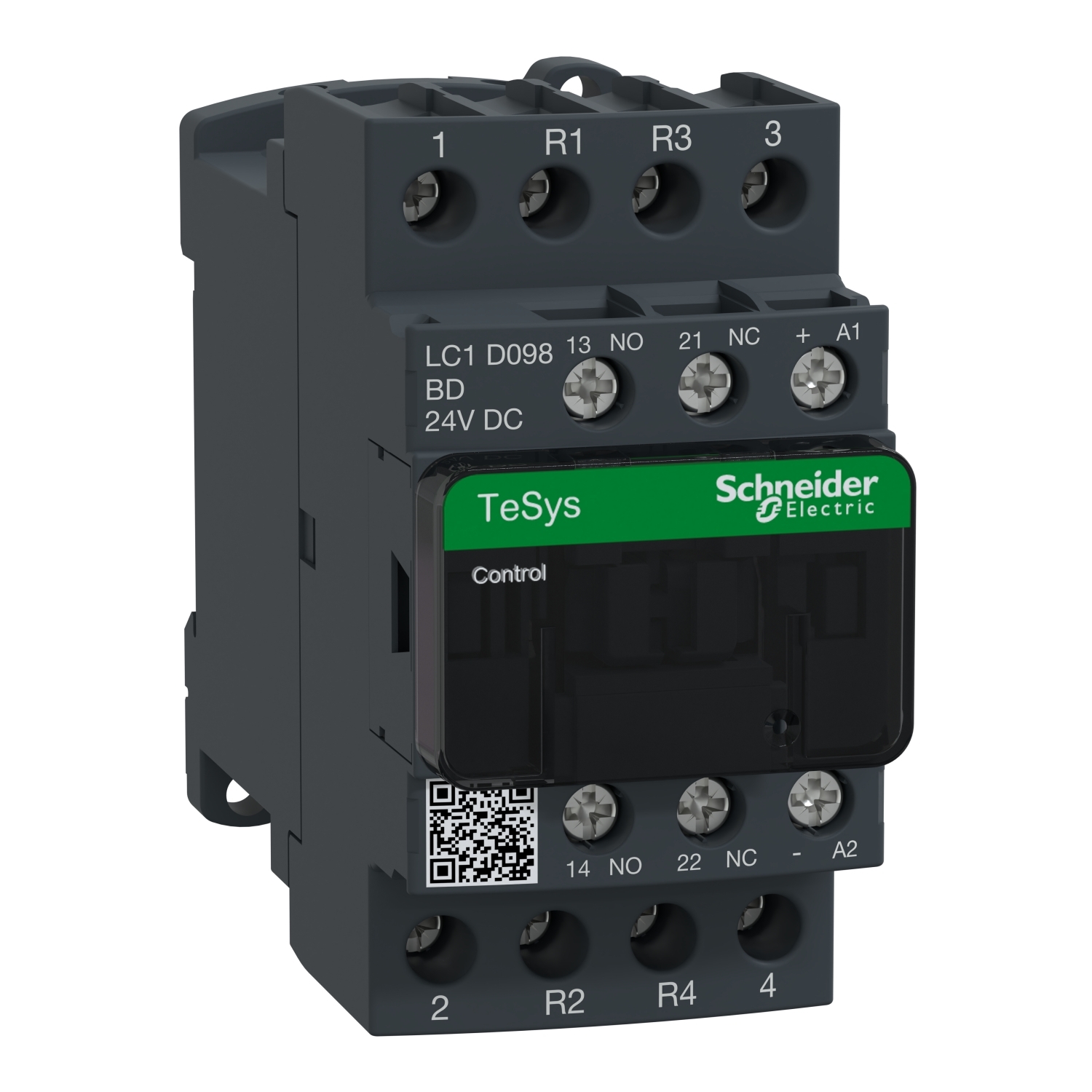 LC1D098BD TeSys D LC1D Non-Reversing IEC Contactor With Safety Cover, 24 V DC V Coil, 20 A, 2NO-2NC Contact, 4 Poles