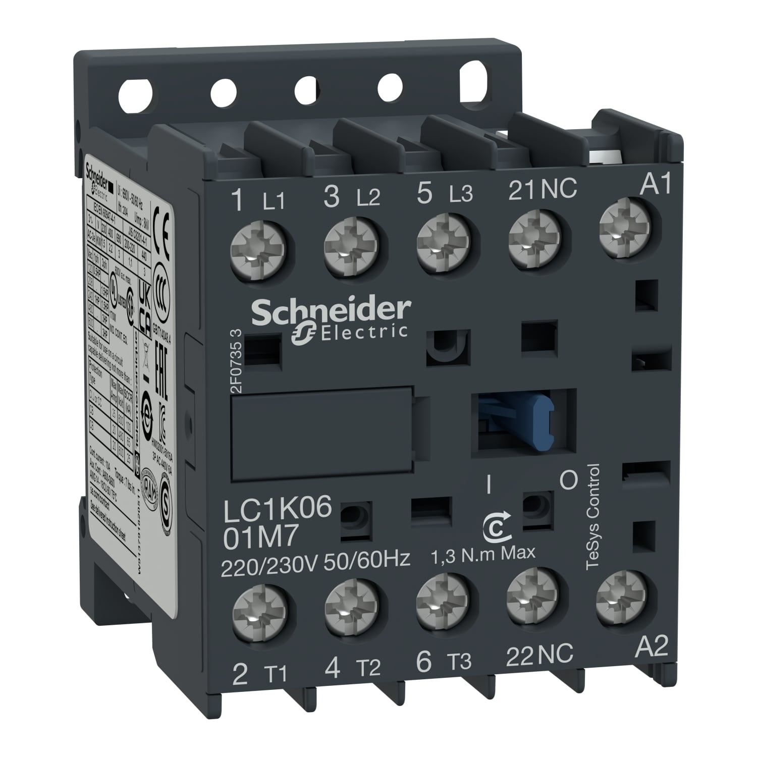 LC1K0901P7 TeSys K LC1K Non-Reversing IEC Contactor, 230 V AC V Coil, 9/16/20 A, 3NO Contact, 3 Poles