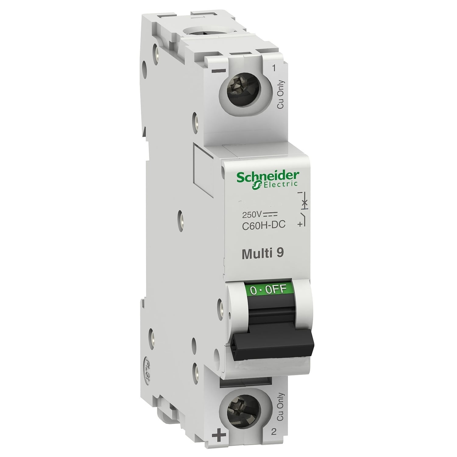 MGN61510 Multi 9 C60H-DC Miniature Circuit Breaker, 12 to 250 V DC, 15 A, 5 kA Interrupt, 1 Poles, Thermal Magnetic Trip