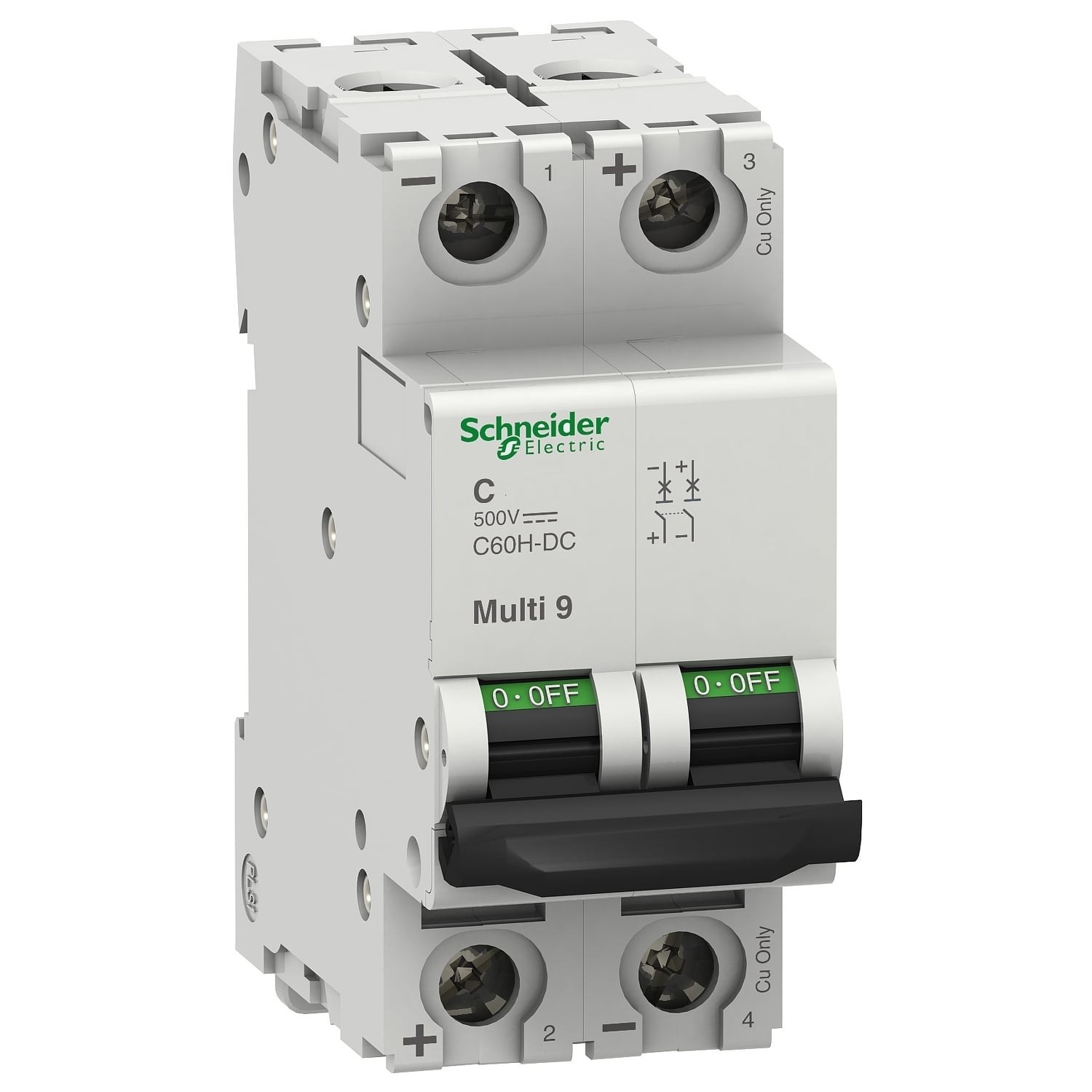 MGN61525 PowerPact MasterPact C60H-DC Miniature Circuit Breaker, 12 to 500 V DC, 5 A, 5 kA Interrupt, 2 Poles, Thermal Magnetic Trip