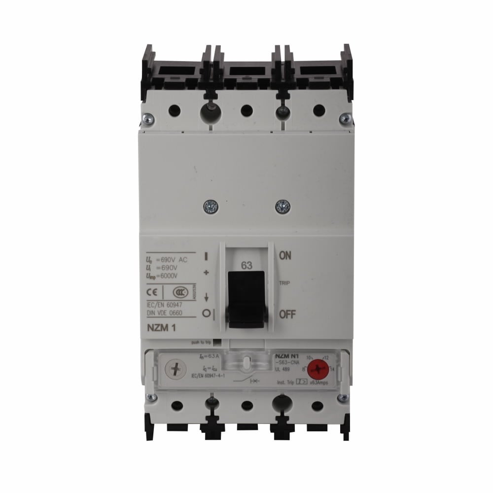 NZMN1-A40-NA Type NZM1 Molded Case Circuit Breaker, 690 V AC/500 V DC, 40 A, 50 kA Interrupt, 3 Poles, Thermal Magnetic Trip